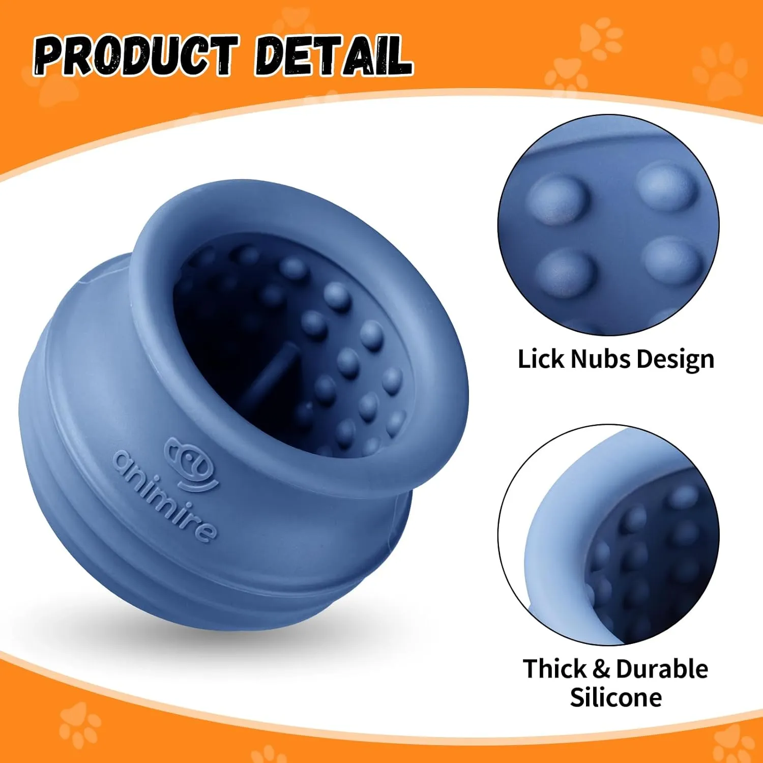 Treat Dispensing Dog Toy, Long-Lasting Interactive Puzzle Toys for Dogs, Stuffable Dog Enrichment Frozen Lick Treat Toy for Boredom, BPA Free Silicone Fetch Catch Chew Toy (Dark Blue,L)