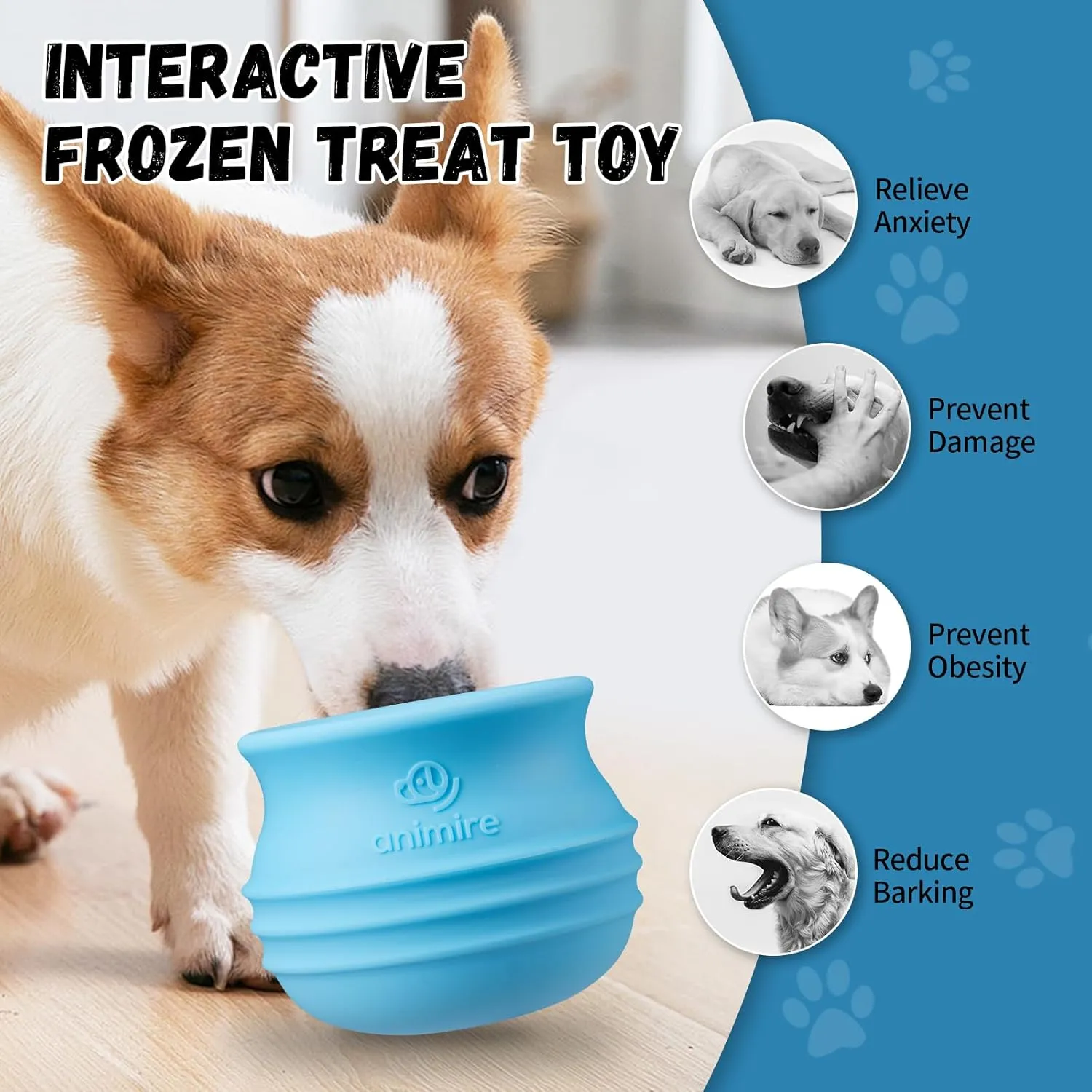 Treat Dispensing Dog Toy, Long-Lasting Interactive Puzzle Toys for Dogs, Stuffable Dog Enrichment Frozen Lick Treat Toy for Boredom, BPA Free Silicone Fetch Catch Chew Toy (Light Blue,L)