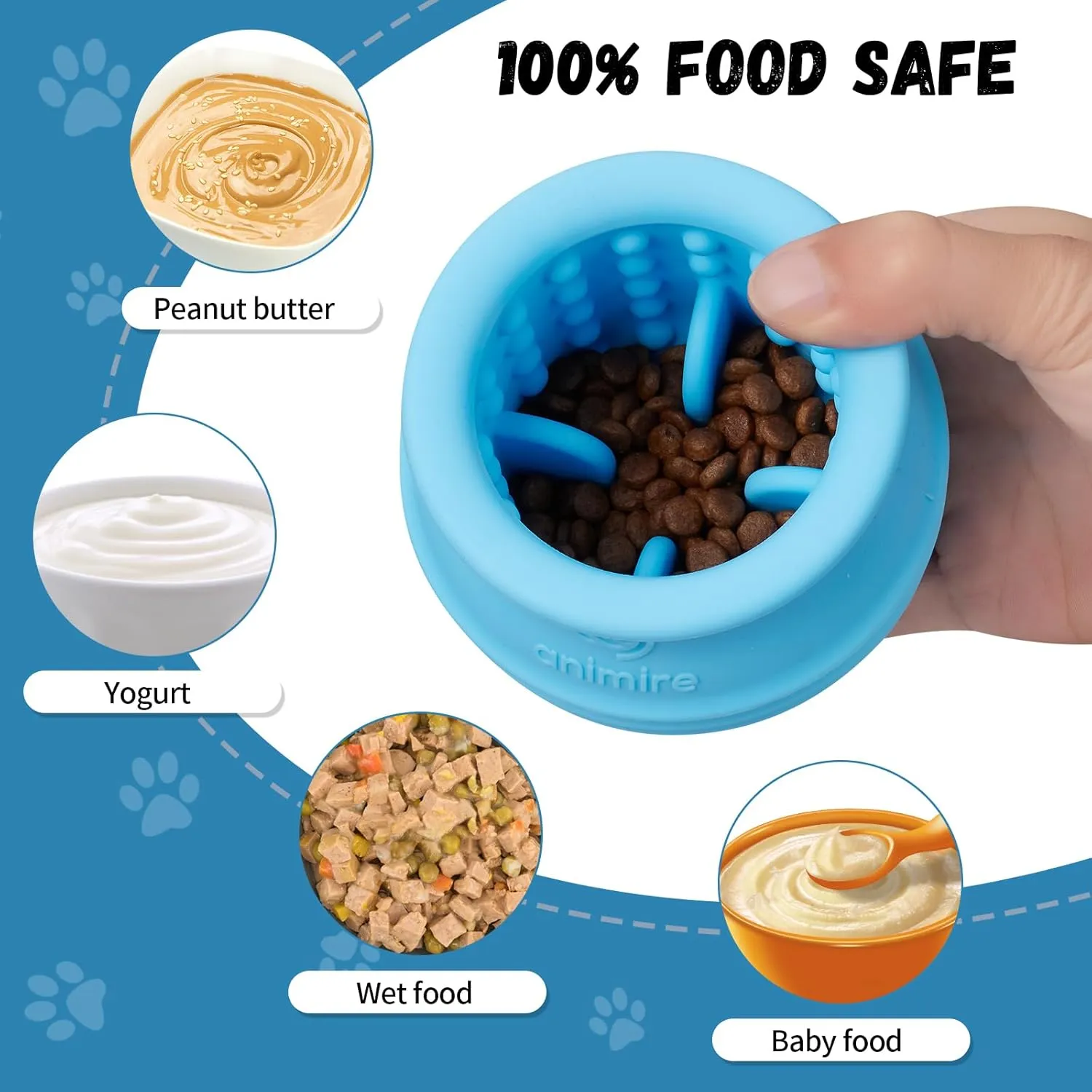 Treat Dispensing Dog Toy, Long-Lasting Interactive Puzzle Toys for Dogs, Stuffable Dog Enrichment Frozen Lick Treat Toy for Boredom, BPA Free Silicone Fetch Catch Chew Toy (Light Blue,L)