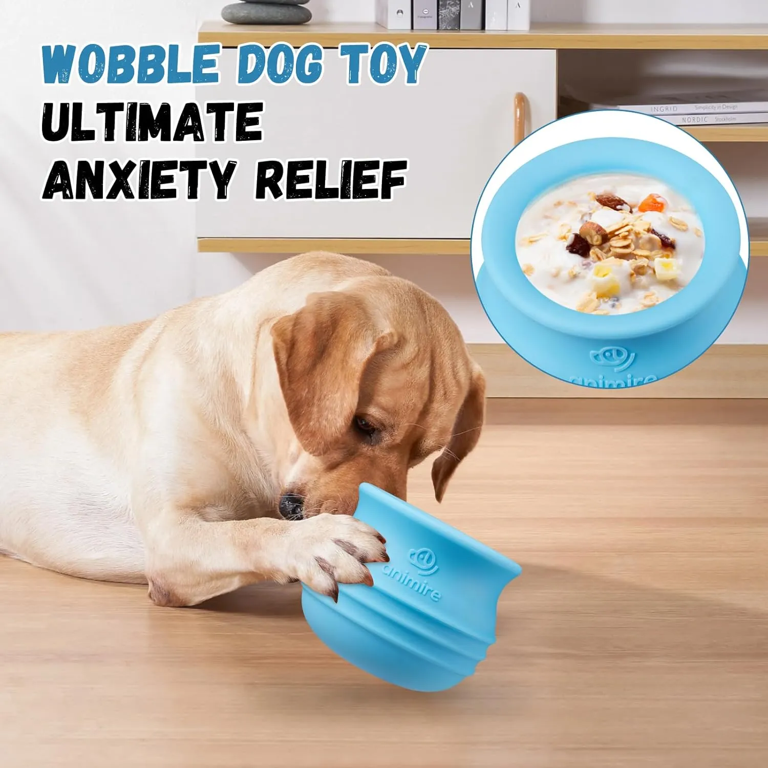 Treat Dispensing Dog Toy, Long-Lasting Interactive Puzzle Toys for Dogs, Stuffable Dog Enrichment Frozen Lick Treat Toy for Boredom, BPA Free Silicone Fetch Catch Chew Toy (Light Blue,L)