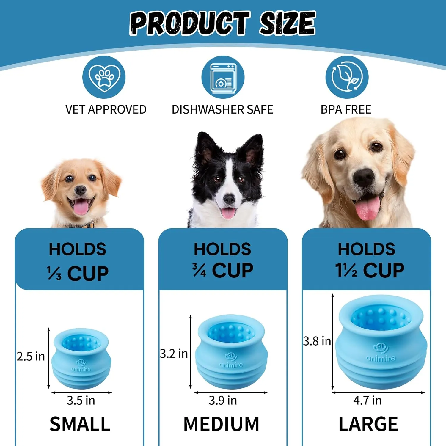 Treat Dispensing Dog Toy, Long-Lasting Interactive Puzzle Toys for Dogs, Stuffable Dog Enrichment Frozen Lick Treat Toy for Boredom, BPA Free Silicone Fetch Catch Chew Toy (Light Blue,L)