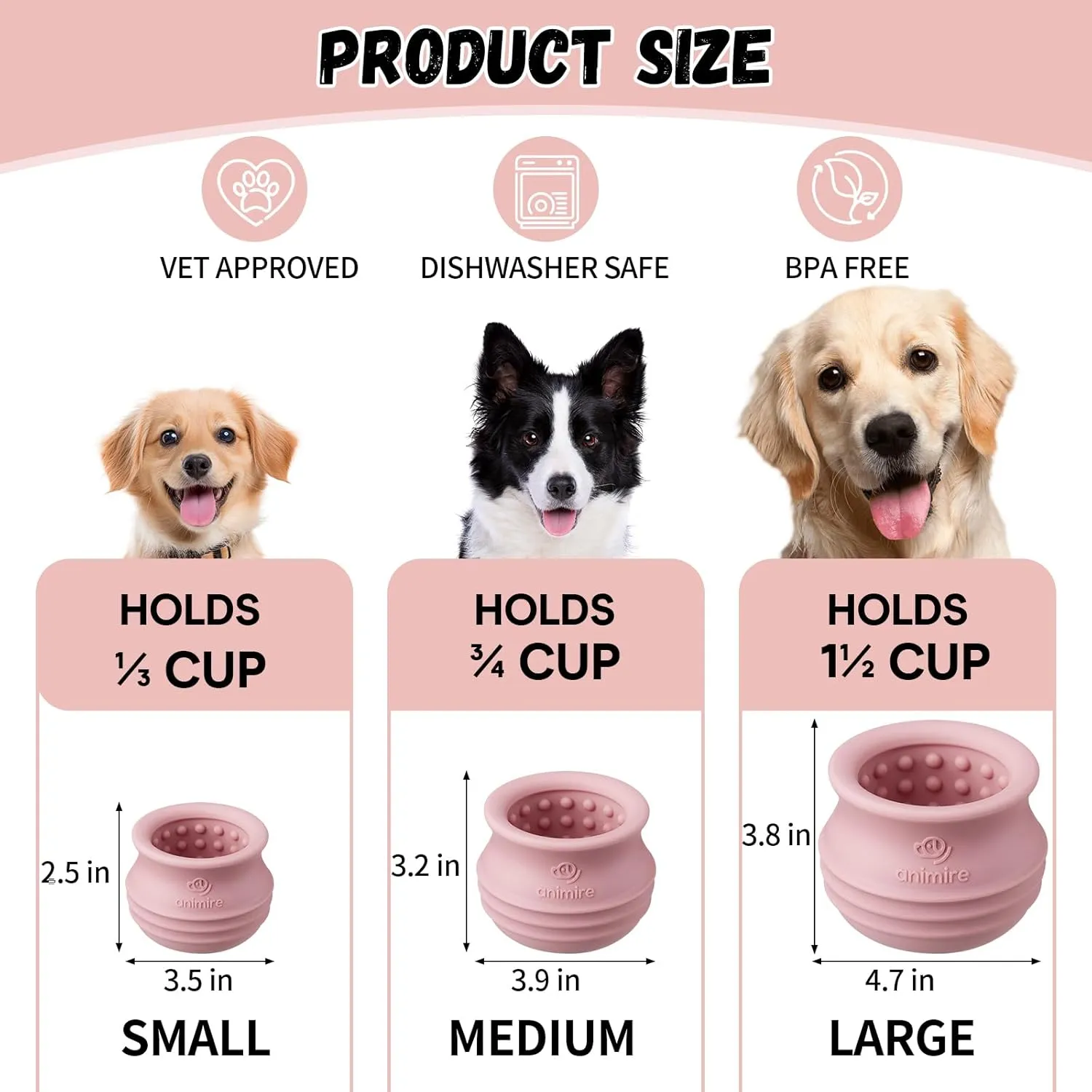 Treat Dispensing Dog Toy, Long-Lasting Interactive Puzzle Toys for Dogs, Stuffable Dog Enrichment Frozen Lick Treat Toy for Boredom, BPA Free Silicone Fetch Catch Chew Toy (Pink,L)