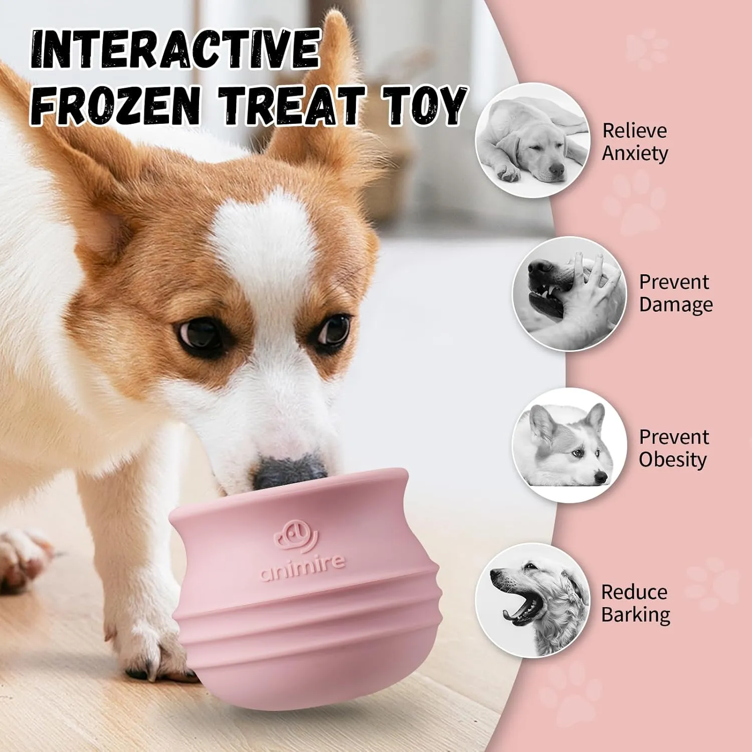 Treat Dispensing Dog Toy, Long-Lasting Interactive Puzzle Toys for Dogs, Stuffable Dog Enrichment Frozen Lick Treat Toy for Boredom, BPA Free Silicone Fetch Catch Chew Toy (Pink,L)