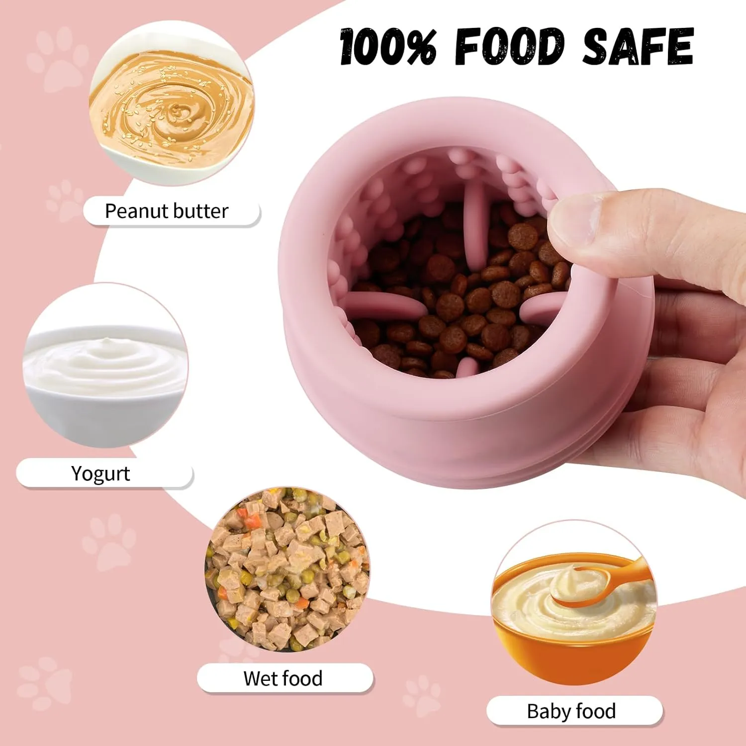 Treat Dispensing Dog Toy, Long-Lasting Interactive Puzzle Toys for Dogs, Stuffable Dog Enrichment Frozen Lick Treat Toy for Boredom, BPA Free Silicone Fetch Catch Chew Toy (Pink,L)