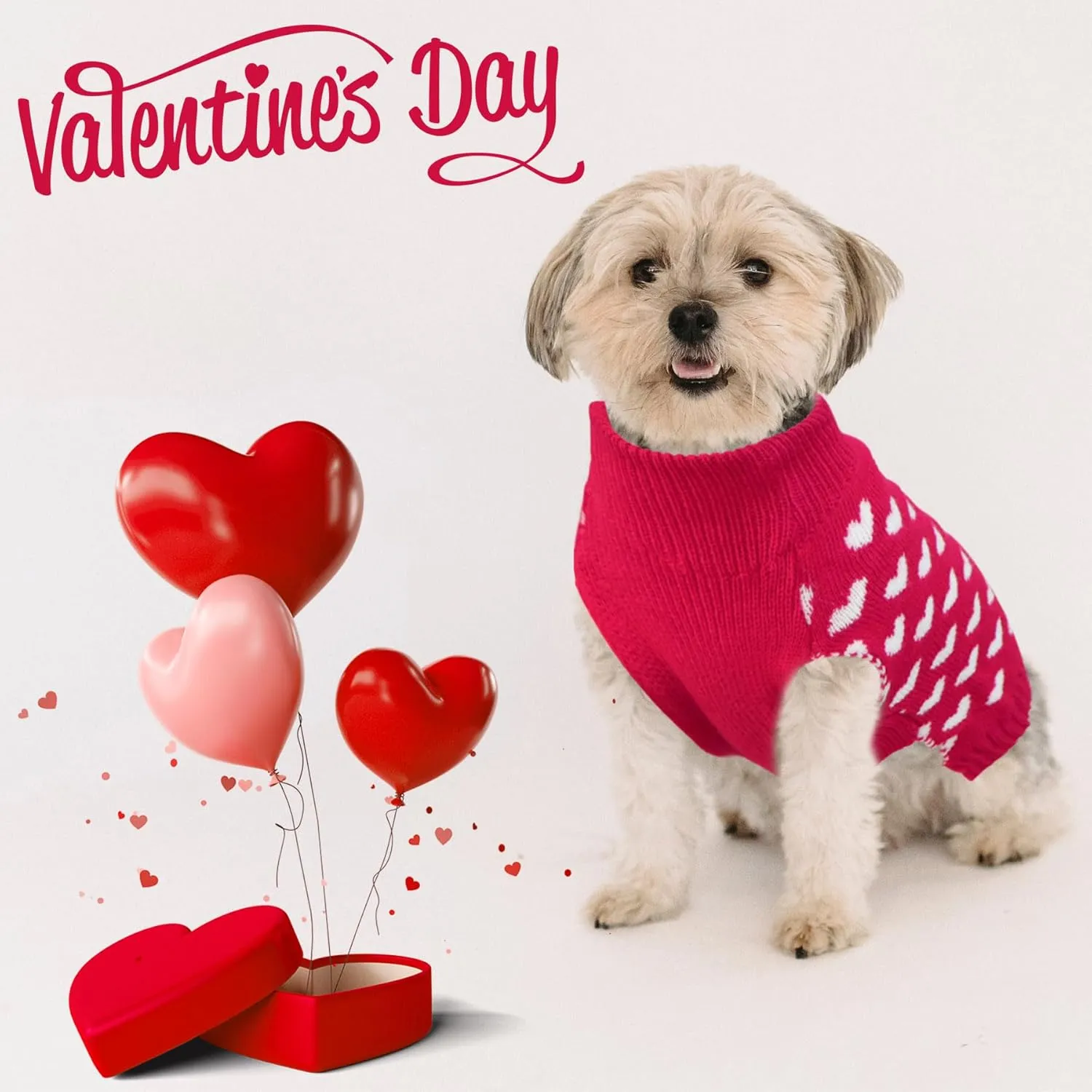 Valentines Dog Sweater, Dog Valentines Clothes Outfit Knitted Sweaters for Small Medium Large Dogs Pets (Rose Red Heart, Medium)