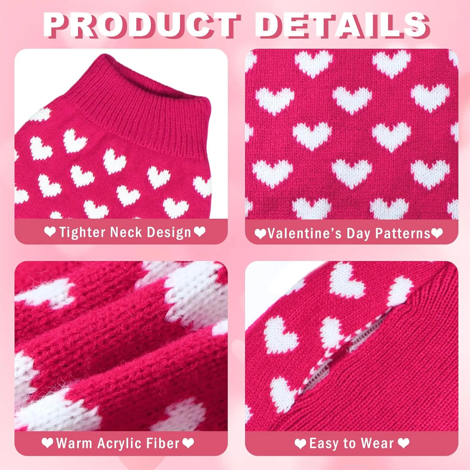 Valentines Dog Sweater, Dog Valentines Clothes Outfit Knitted Sweaters for Small Medium Large Dogs Pets (Rose Red Heart, Medium)