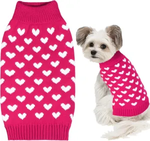 Valentines Dog Sweater, Dog Valentines Clothes Outfit Knitted Sweaters for Small Medium Large Dogs Pets (Rose Red Heart, Medium)