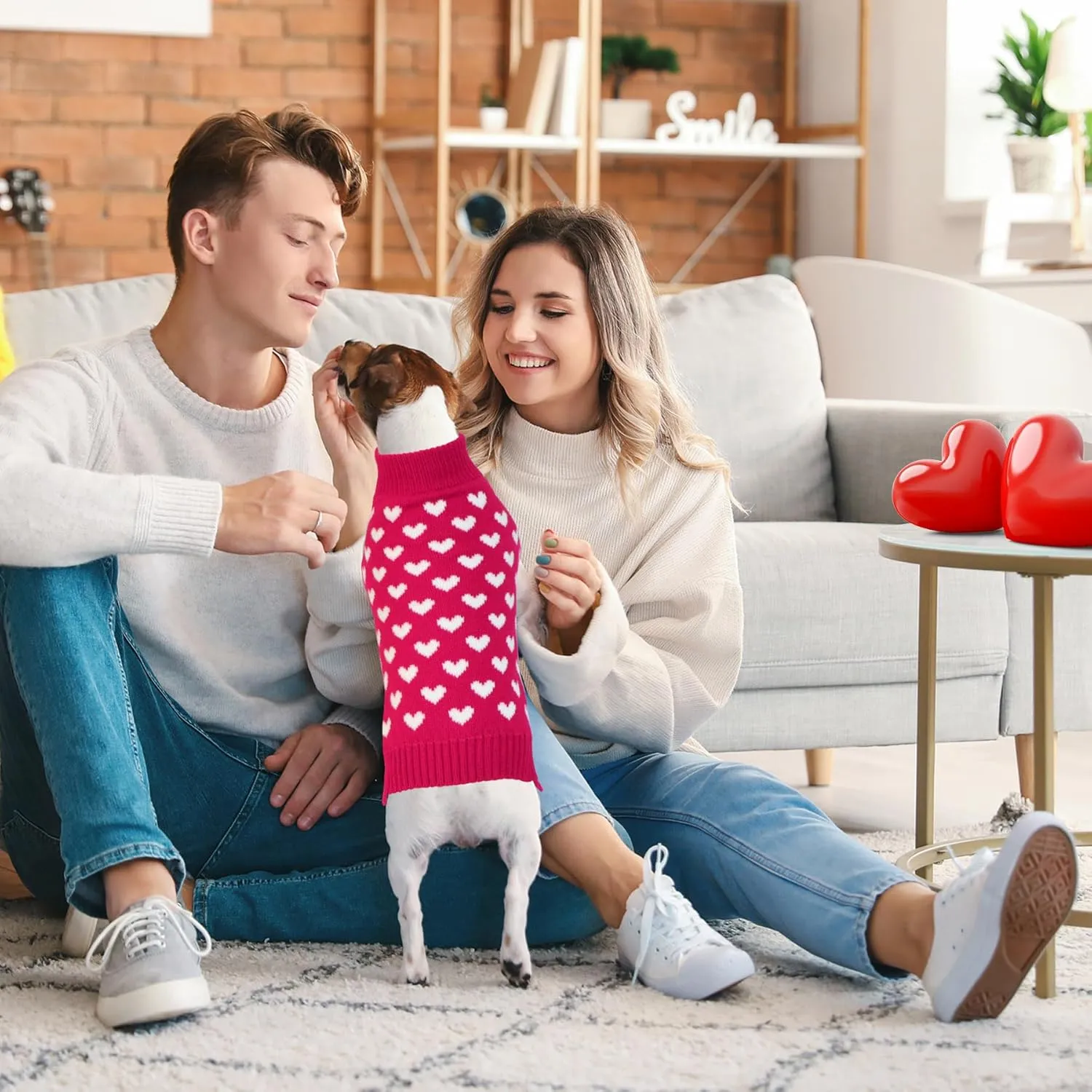 Valentines Dog Sweater, Dog Valentines Clothes Outfit Knitted Sweaters for Small Medium Large Dogs Pets (Rose Red Heart, Medium)