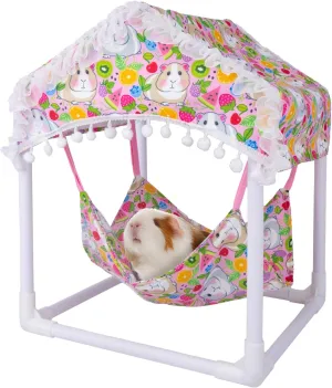 Waterproof Guinea Pig Hammock with Stand,Cute Guinea Pig Printed Hammock for Guinea Pigs Bunny Ferret Hamster Hiding Sleeping Activities Bite-Proof Soft and Easy to Clean