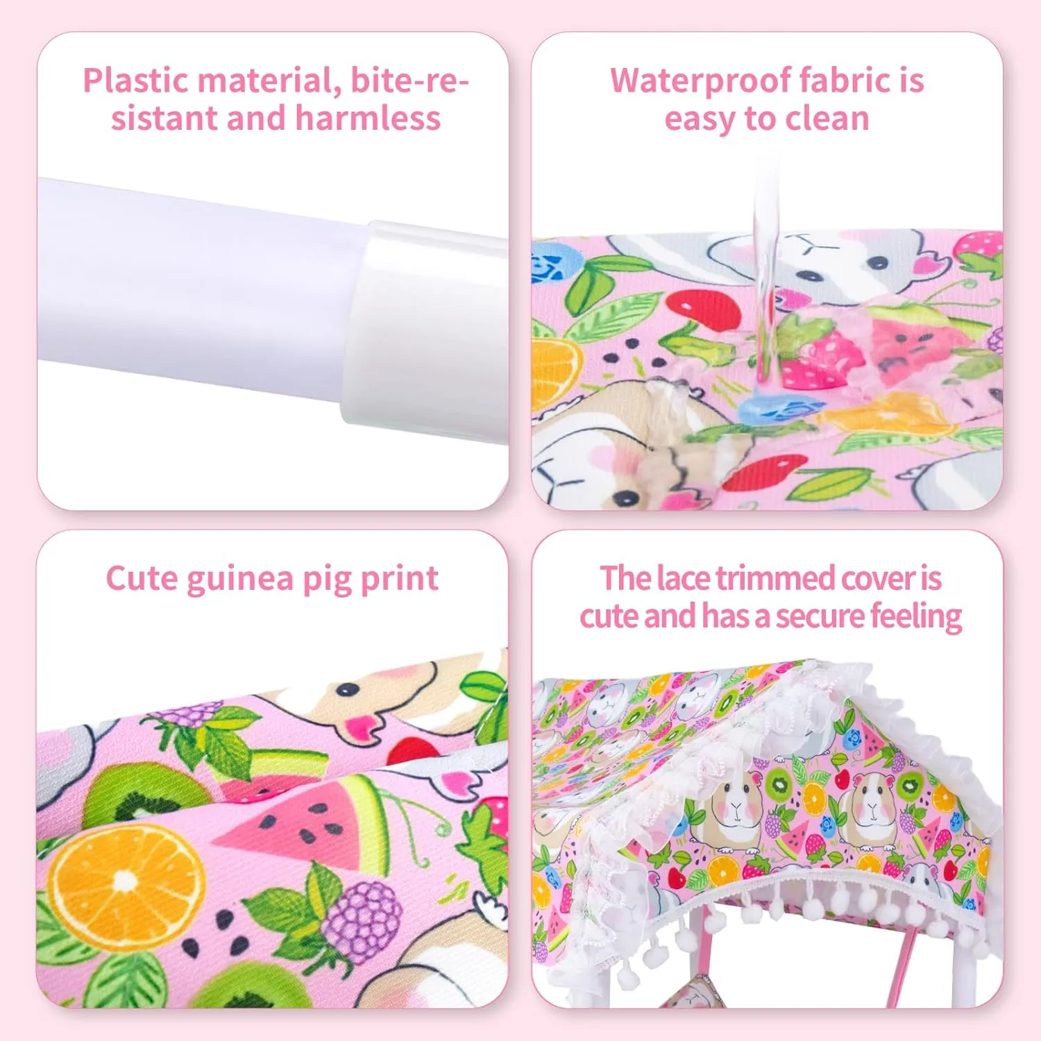 Waterproof Guinea Pig Hammock with Stand,Cute Guinea Pig Printed Hammock for Guinea Pigs Bunny Ferret Hamster Hiding Sleeping Activities Bite-Proof Soft and Easy to Clean