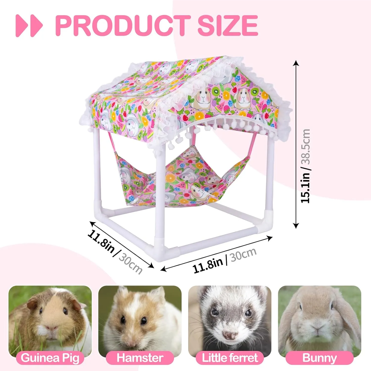 Waterproof Guinea Pig Hammock with Stand,Cute Guinea Pig Printed Hammock for Guinea Pigs Bunny Ferret Hamster Hiding Sleeping Activities Bite-Proof Soft and Easy to Clean