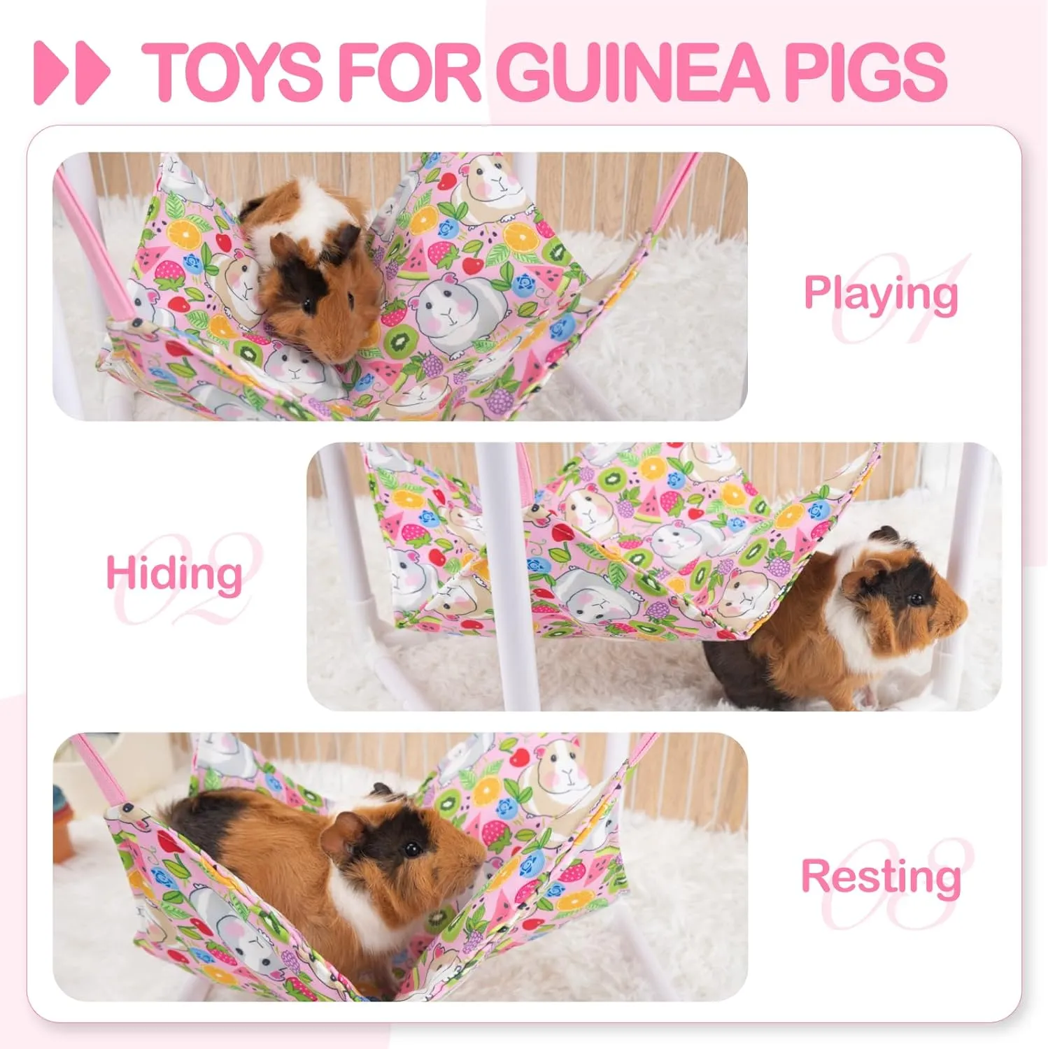 Waterproof Guinea Pig Hammock with Stand,Cute Guinea Pig Printed Hammock for Guinea Pigs Bunny Ferret Hamster Hiding Sleeping Activities Bite-Proof Soft and Easy to Clean